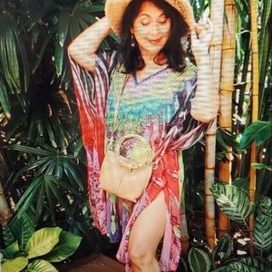 Cover up sheer dress with rhinestones, free size